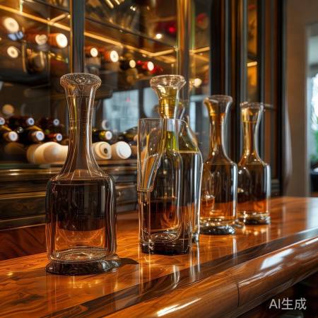 假酒摆件显眼摆放，空间层次感强