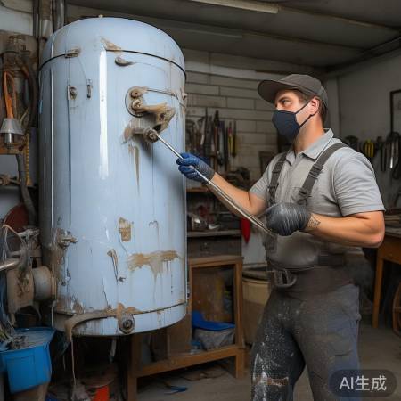 清理壁挂炉喷漆，注意防护。