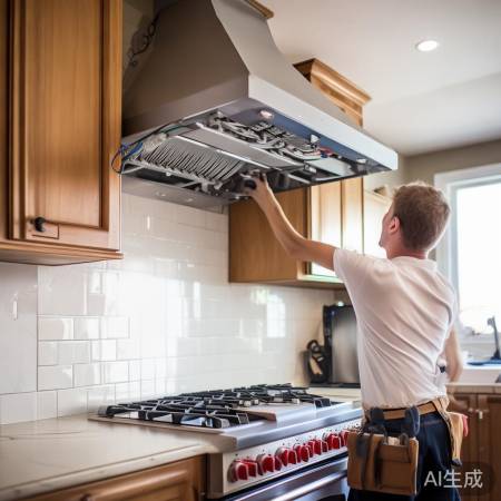 油烟机安装完毕，检查连接。