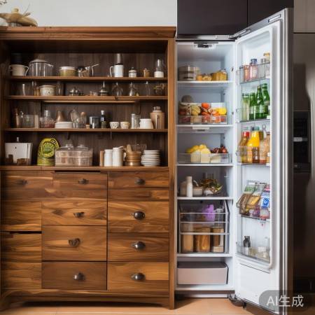 美国通用(GE)冰箱400服务网点传授♫胡桃木餐边柜搭配冰箱，打造温馨家居生活