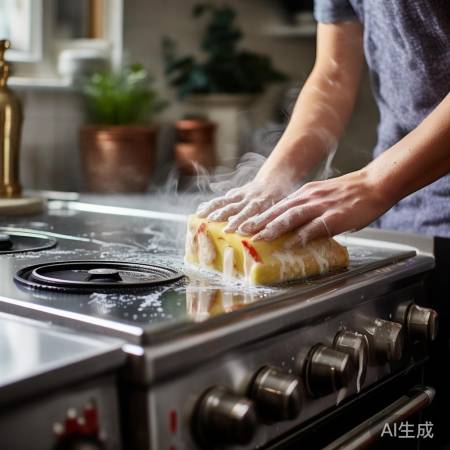 厨房油垢,热水洗洁精除