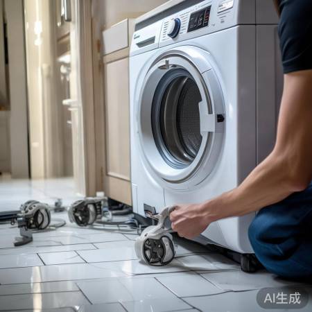 调整洗衣机脚轮，加固或更换